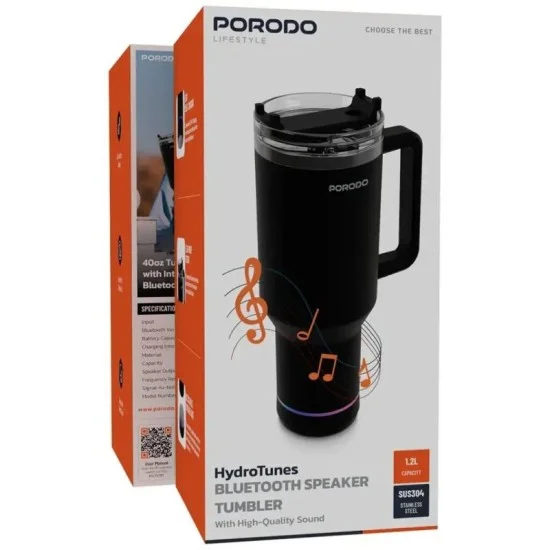 Porodo Lifestyle HydroTunes Bluetooth Speaker Tumbler With High-Quality Sound _ Black